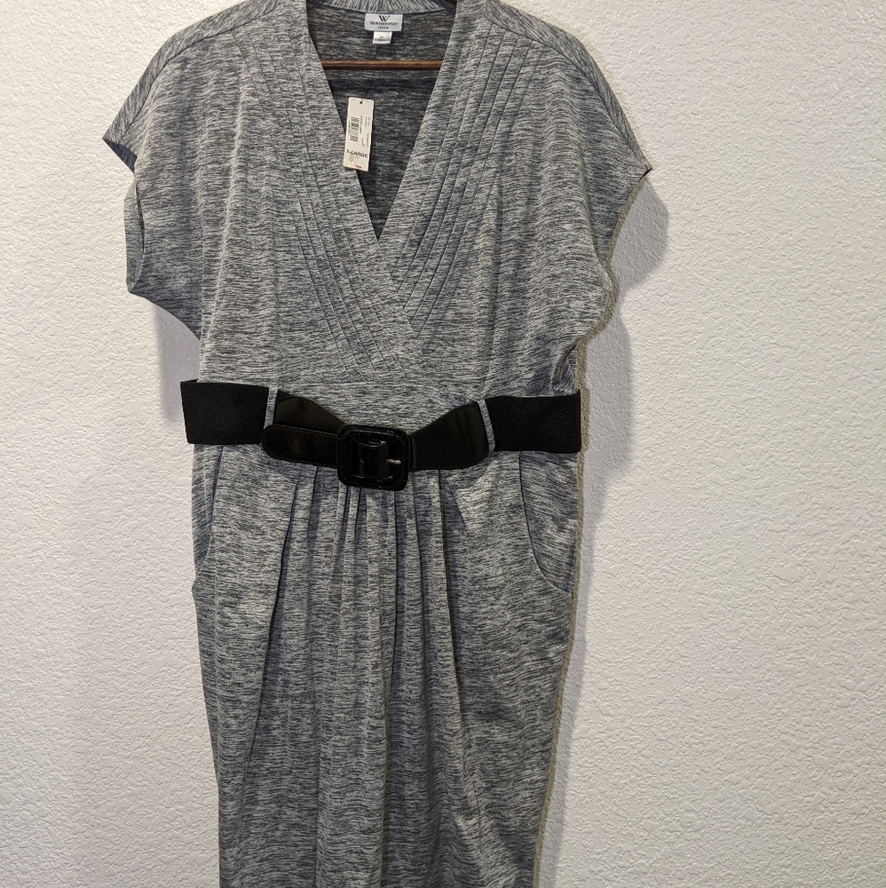 Grey Dress with Pockets and Black Belt